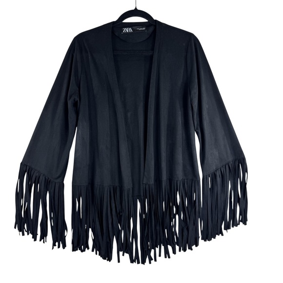Zara Jacket Womens XS Fringe Open Front Boho Western Festival Kimono Cardigan - Picture 1 of 11